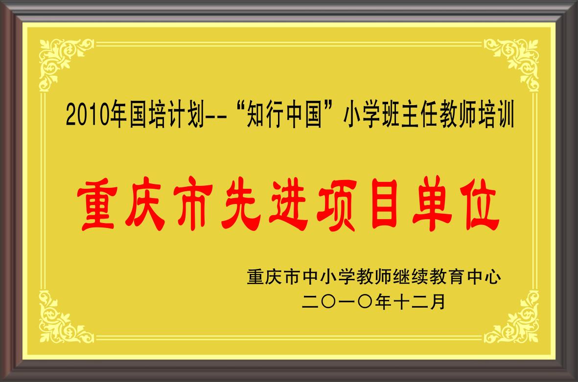 2010年国培计划--知行中国 小学班主任教师培训  重庆市先进项目单位